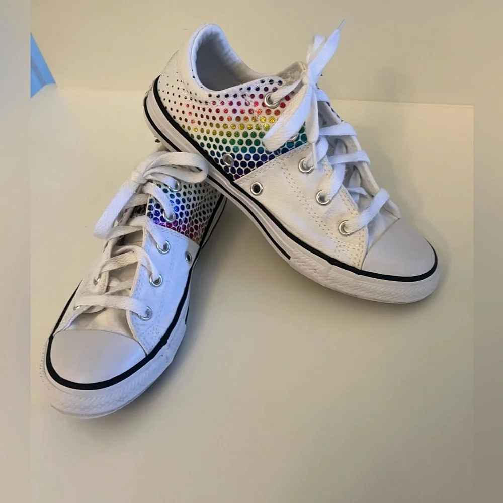 CONVERSE GIRLS SIZE 3 MADISON WHITE RAINBOW DOT SNEAKERS